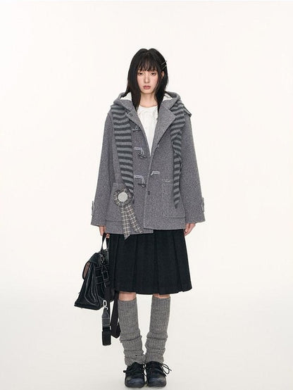 NAPSNAPS Heather Grey Hooded Duffle Toggle Midlength Loose Women&