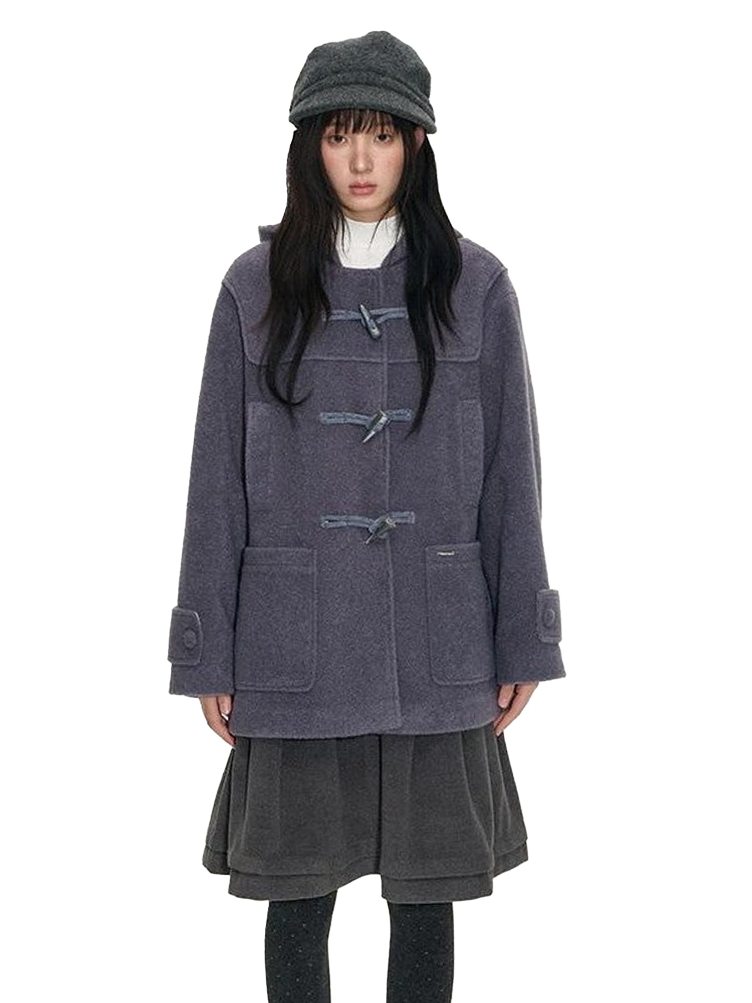 NAPSNAPS Heather Grey Hooded Duffle Toggle Midlength Loose Women&