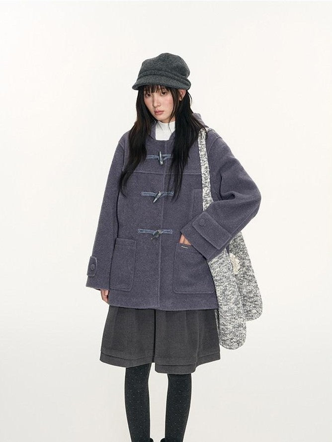 NAPSNAPS Heather Grey Hooded Duffle Toggle Midlength Loose Women&