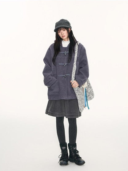 NAPSNAPS Heather Grey Hooded Duffle Toggle Midlength Loose Women&