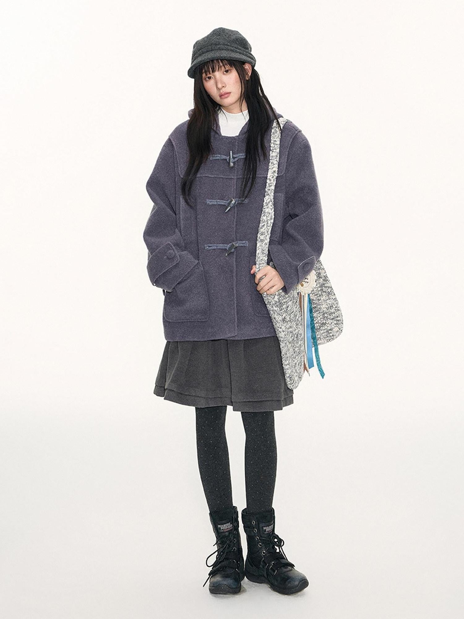 NAPSNAPS Heather Grey Hooded Duffle Toggle Midlength Loose Women&