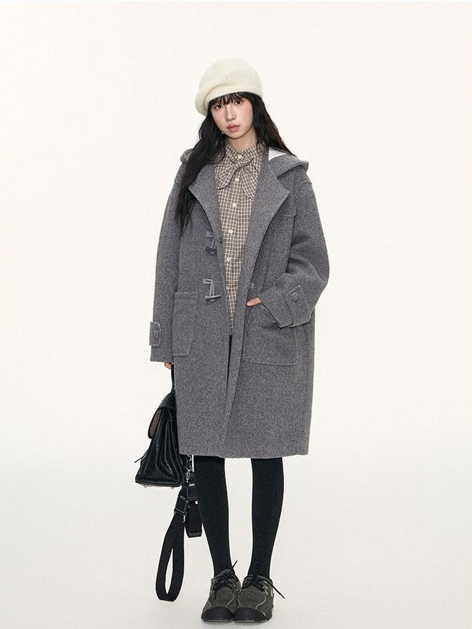 NAPSNAPS Heather Grey Hooded Duffle Toggle Midlength Loose Women&