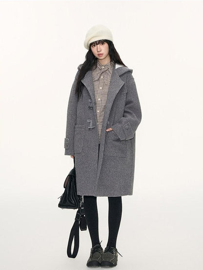 NAPSNAPS Heather Grey Hooded Duffle Toggle Midlength Loose Women&