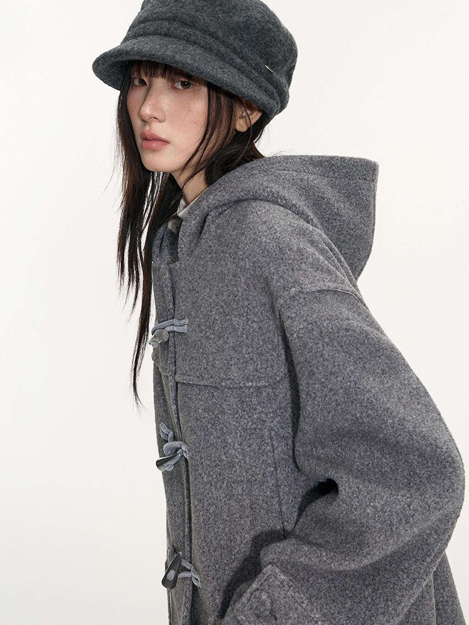 NAPSNAPS Heather Grey Hooded Duffle Toggle Midlength Loose Women&