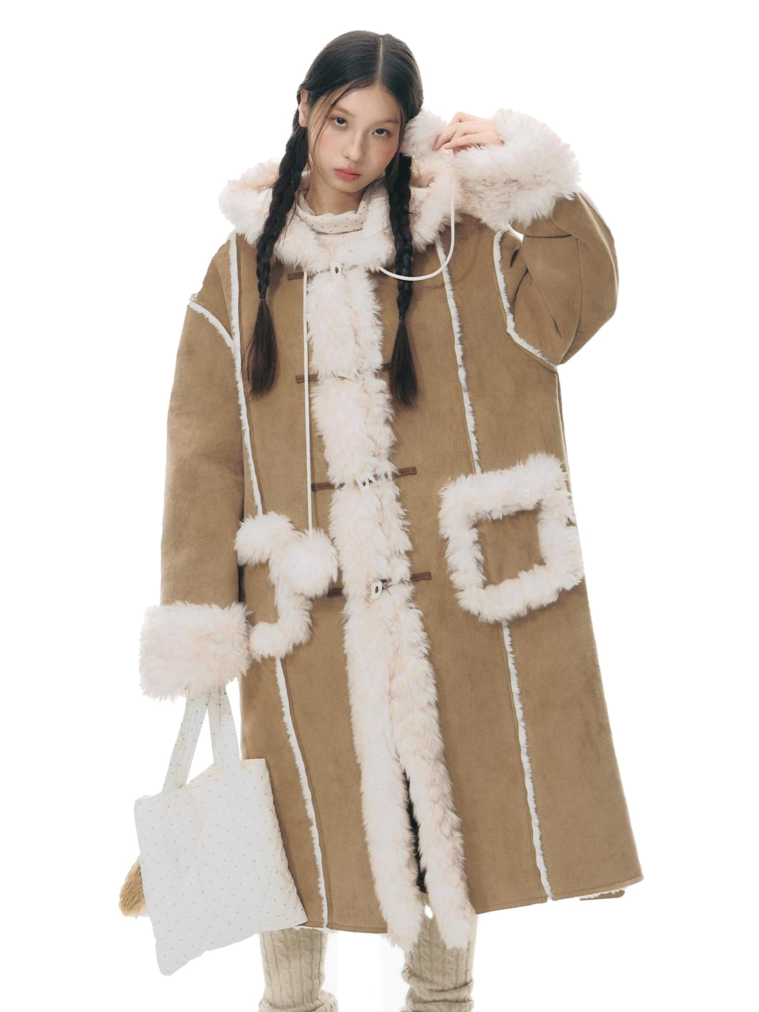 NAPSNAPS Hooded Long Faux Shearling Women&