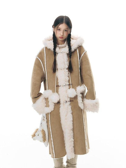 NAPSNAPS Hooded Long Faux Shearling Women&