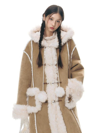 NAPSNAPS Hooded Long Faux Shearling Women&