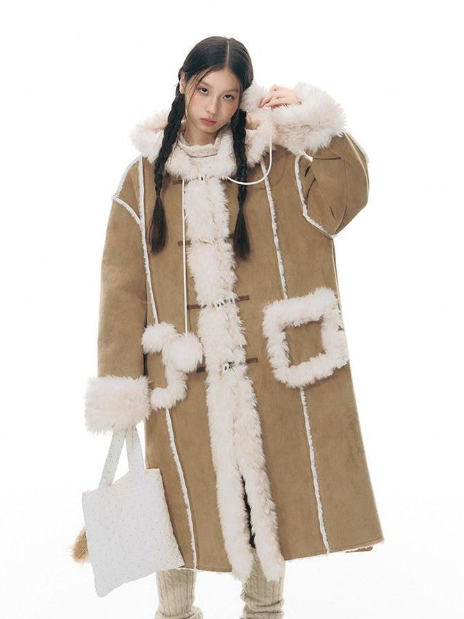 NAPSNAPS Hooded Long Faux Shearling Women&
