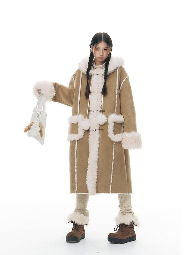 NAPSNAPS Hooded Long Faux Shearling Women&