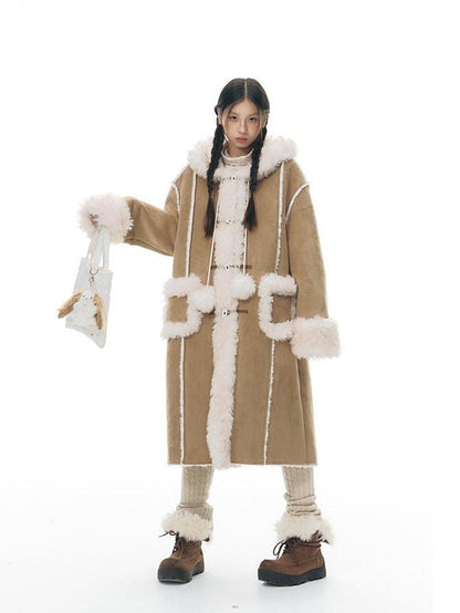 NAPSNAPS Hooded Long Faux Shearling Women&