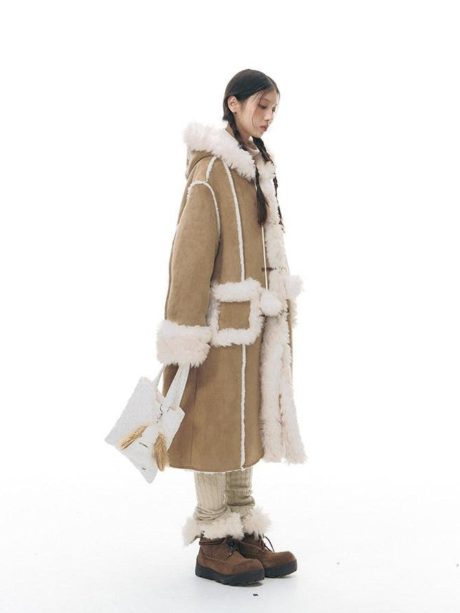 NAPSNAPS Hooded Long Faux Shearling Women&