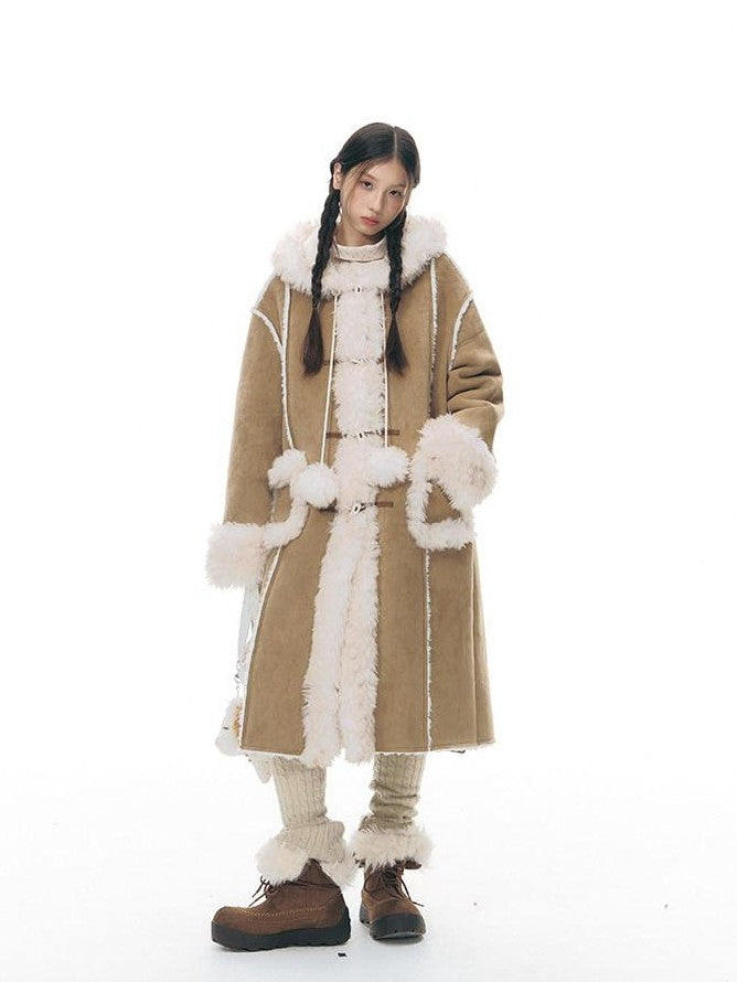 NAPSNAPS Hooded Long Faux Shearling Women&