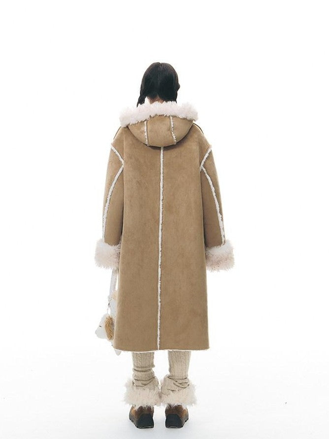 NAPSNAPS Hooded Long Faux Shearling Women&
