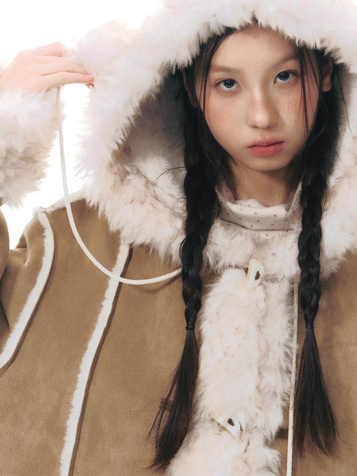 NAPSNAPS Hooded Long Faux Shearling Women&
