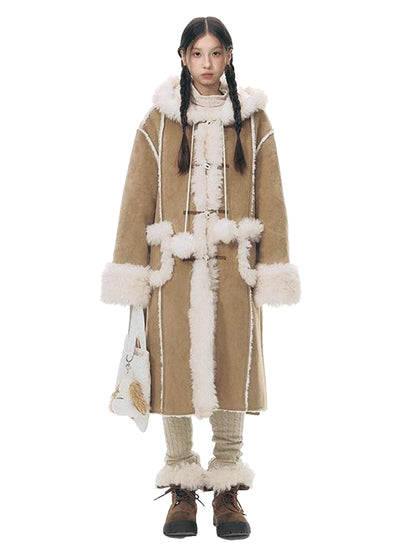 NAPSNAPS Hooded Long Faux Shearling Women&