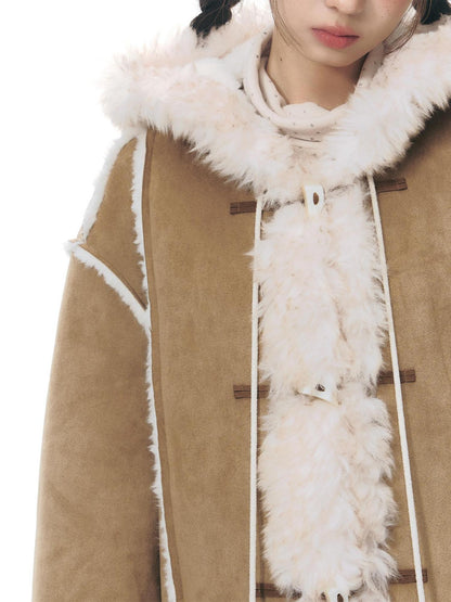 NAPSNAPS Hooded Long Faux Shearling Women&