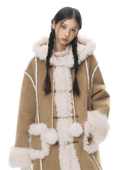 NAPSNAPS Hooded Long Faux Shearling Women&