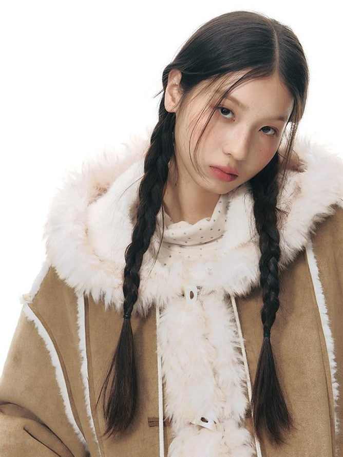NAPSNAPS Hooded Long Faux Shearling Women&
