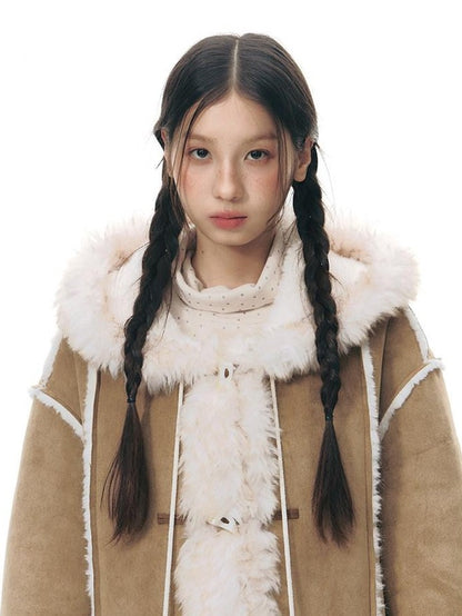 NAPSNAPS Hooded Long Faux Shearling Women&