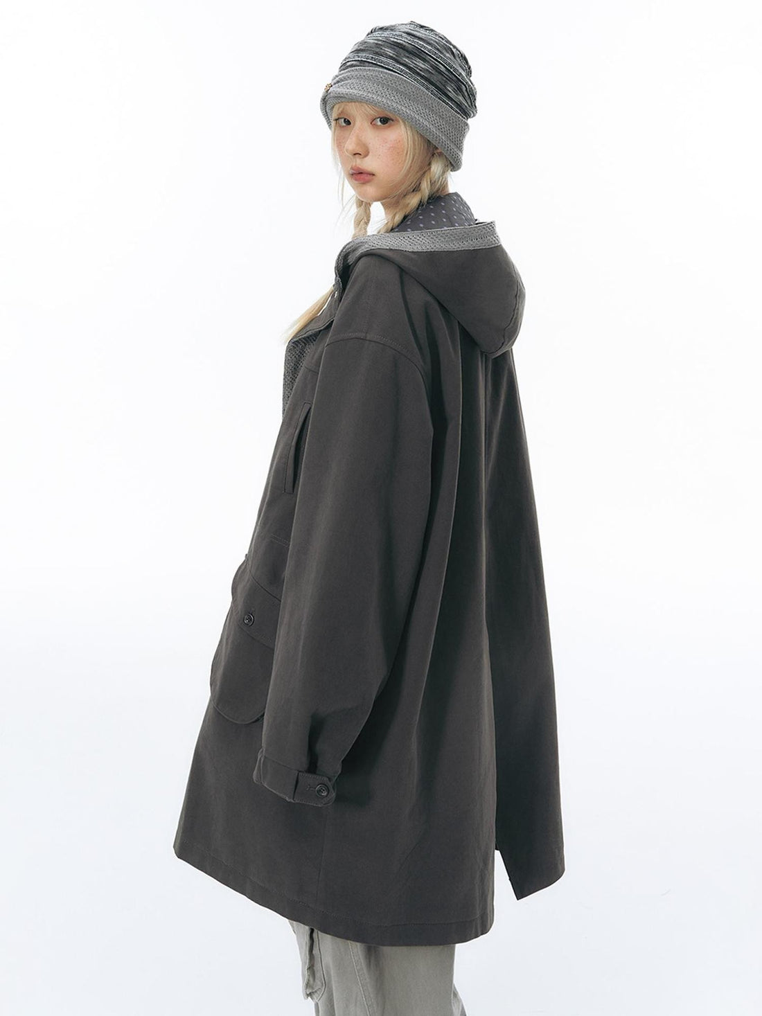 NAPSNAPS Hooded Panelled Loose Cotton Long Sleeve Mid Length Women&