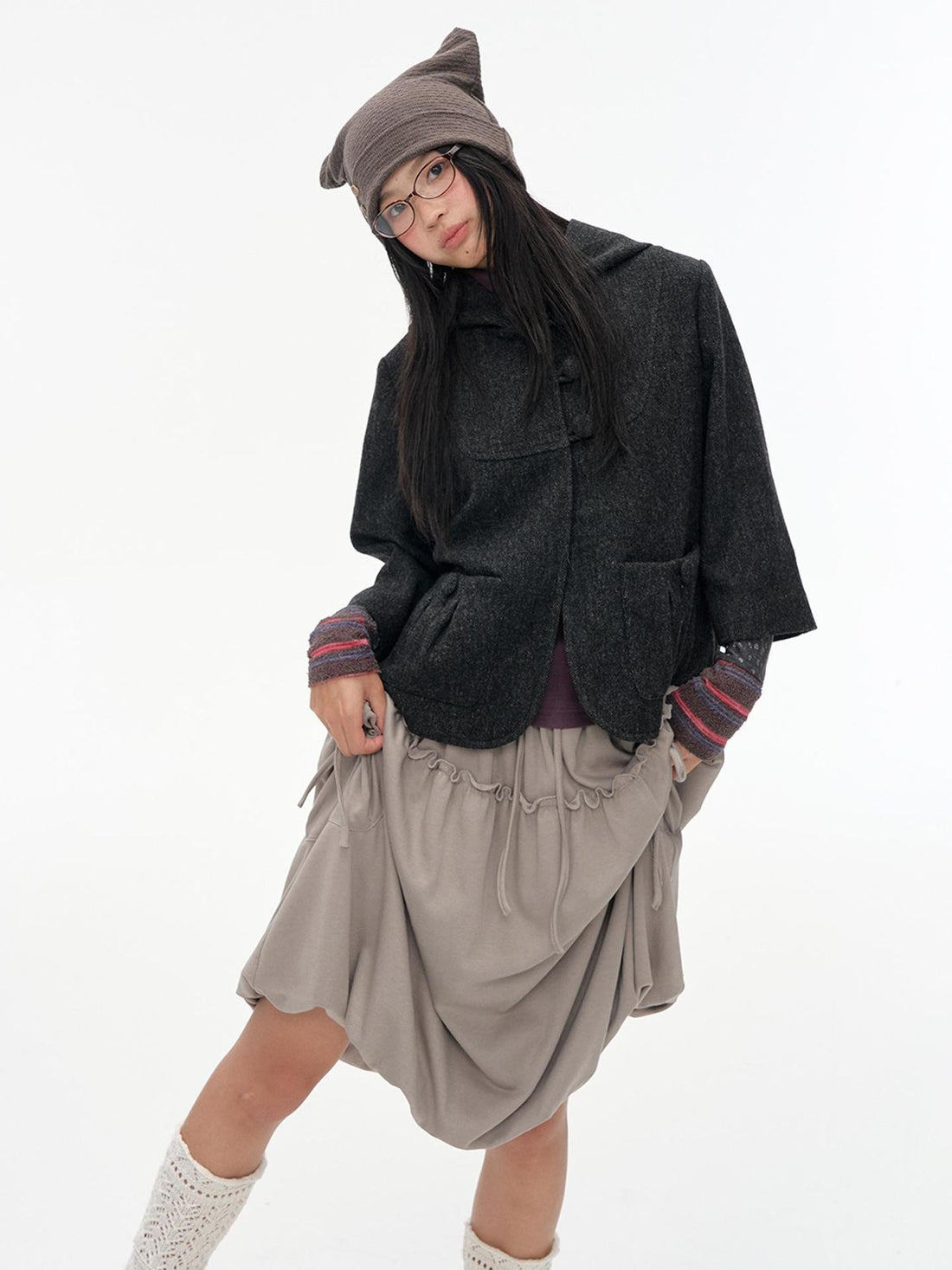 NAPSNAPS Hooded Seven Sleeve Loose Fit Sweet Women&