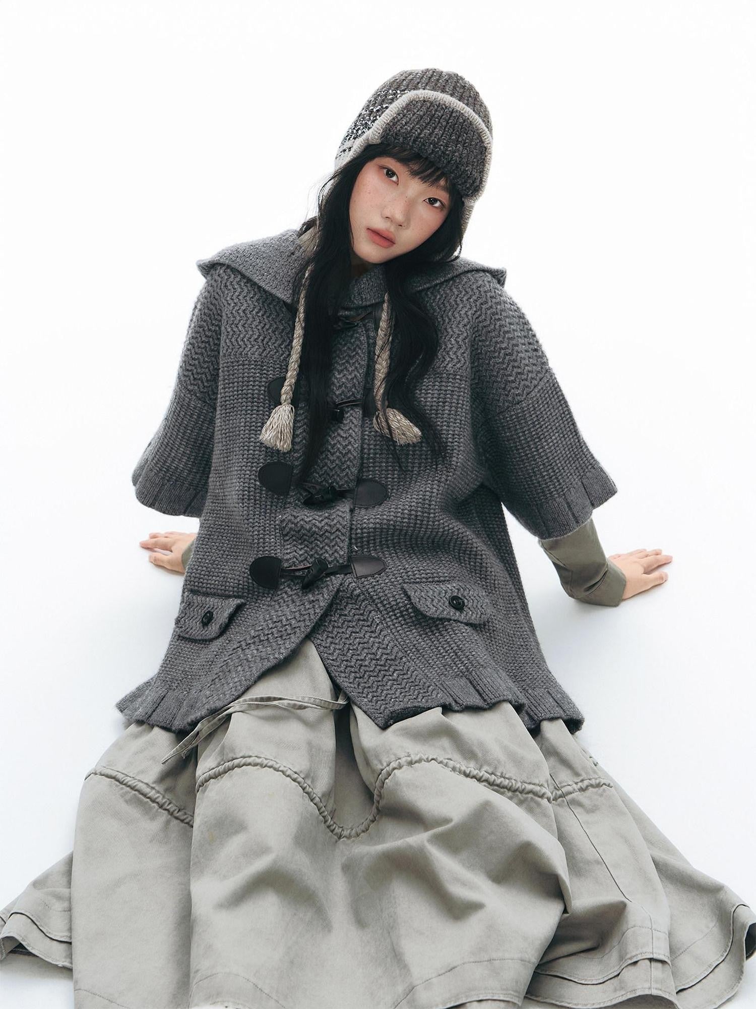 NAPSNAPS Hooded Toggle Cable Knit Chunky Pocket Women&
