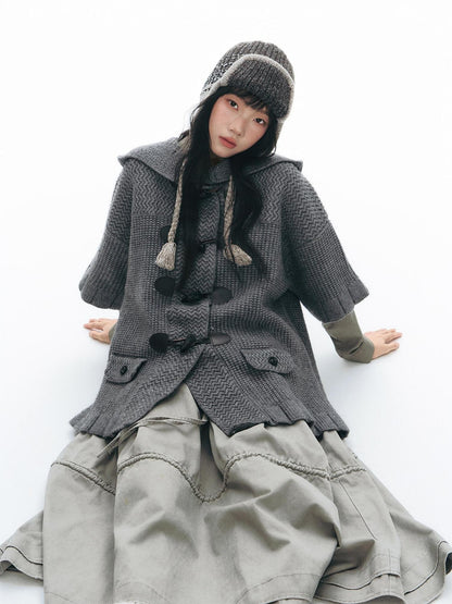 NAPSNAPS Hooded Toggle Cable Knit Chunky Pocket Women&