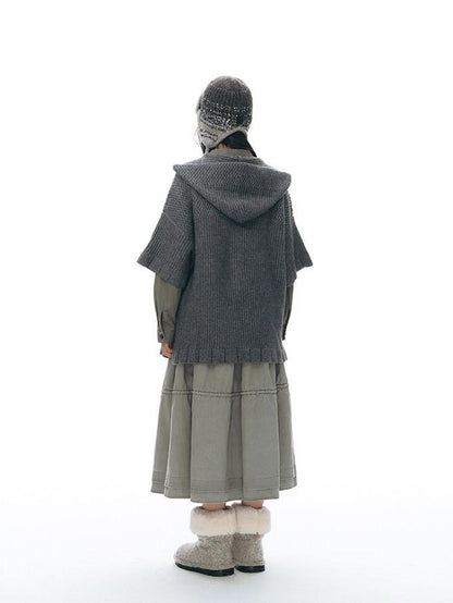 NAPSNAPS Hooded Toggle Cable Knit Chunky Pocket Women&