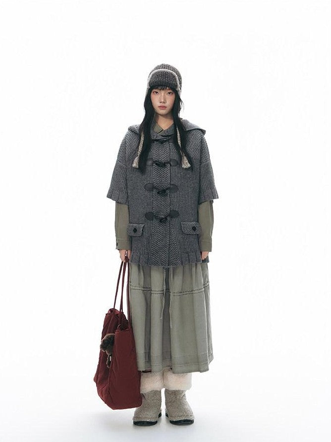 NAPSNAPS Hooded Toggle Cable Knit Chunky Pocket Women&