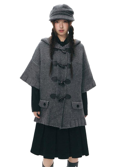 NAPSNAPS Hooded Toggle Cable Knit Chunky Pocket Women&
