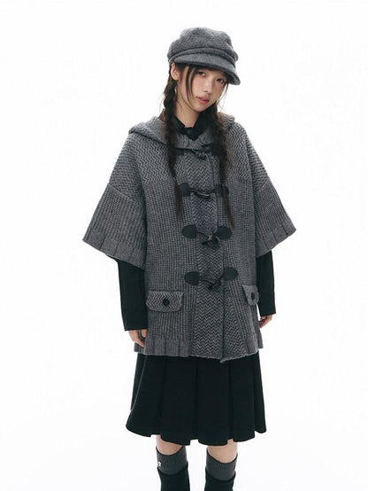 NAPSNAPS Hooded Toggle Cable Knit Chunky Pocket Women&