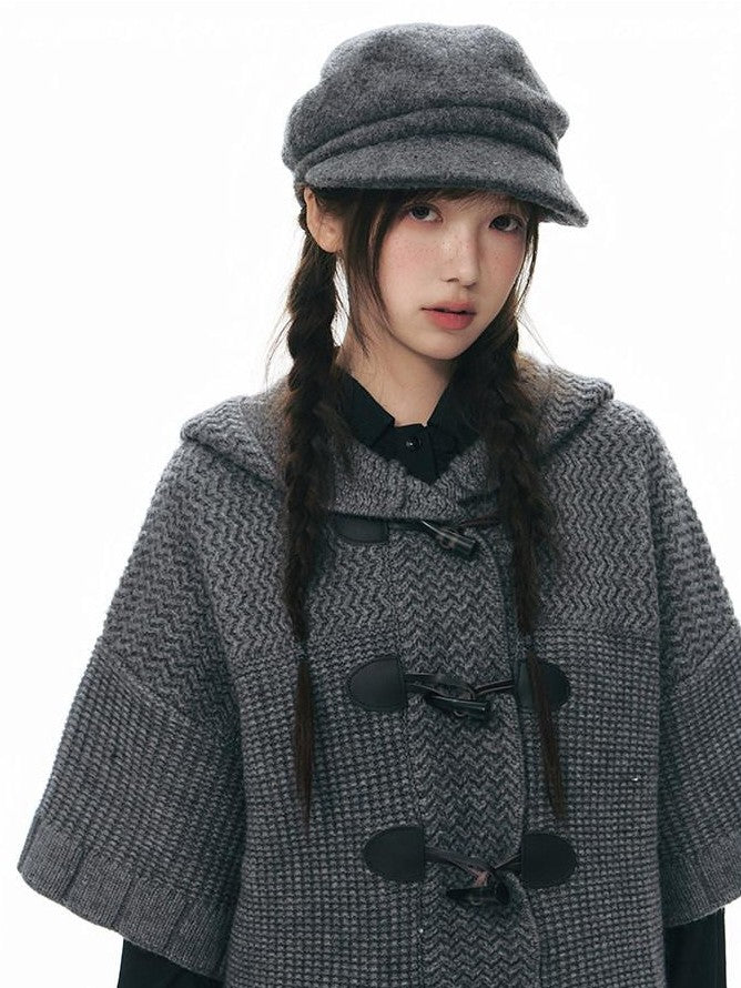 NAPSNAPS Hooded Toggle Cable Knit Chunky Pocket Women&