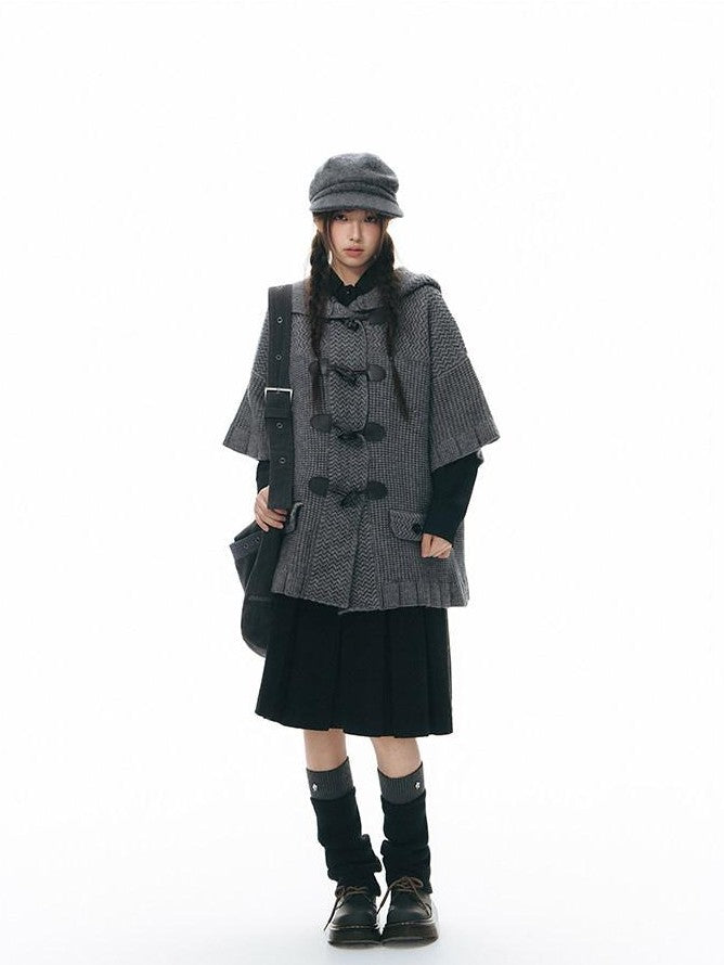 NAPSNAPS Hooded Toggle Cable Knit Chunky Pocket Women&