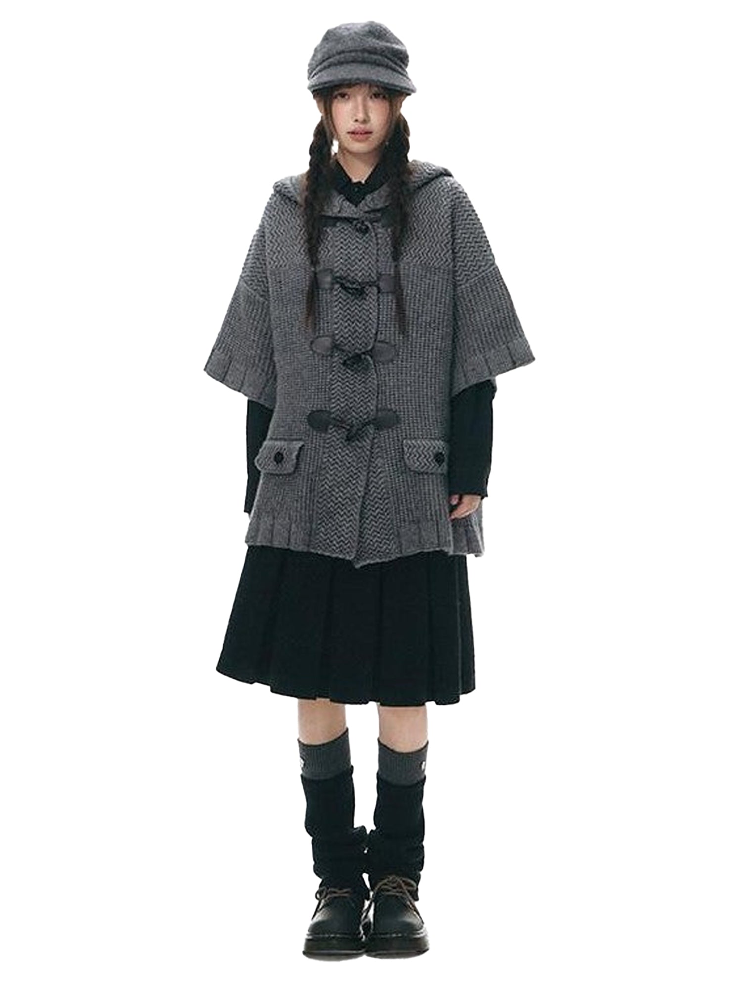 NAPSNAPS Hooded Toggle Cable Knit Chunky Pocket Women&