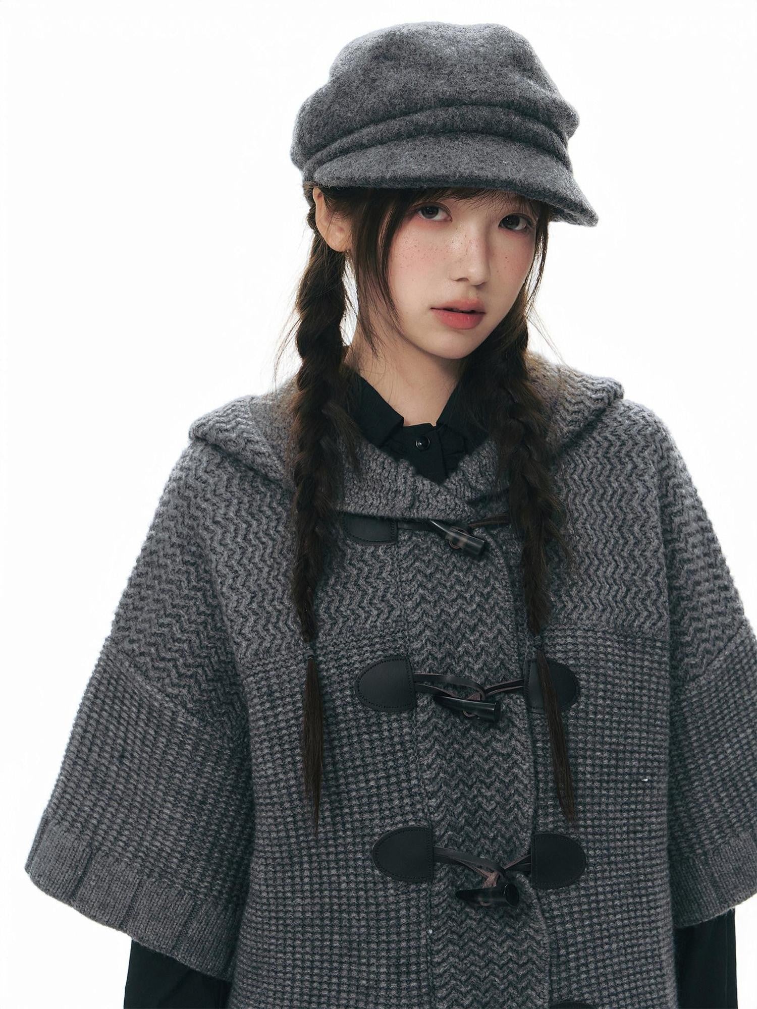 NAPSNAPS Hooded Toggle Cable Knit Chunky Pocket Women&