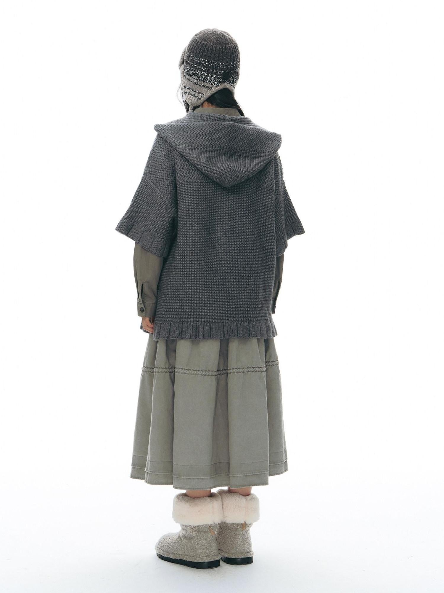 NAPSNAPS Hooded Toggle Cable Knit Chunky Pocket Women&