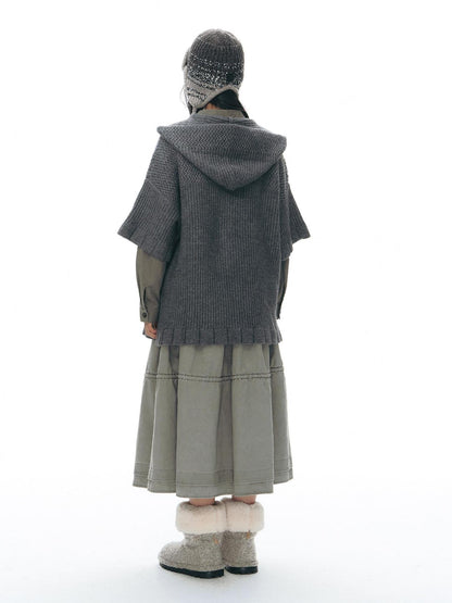 NAPSNAPS Hooded Toggle Cable Knit Chunky Pocket Women&