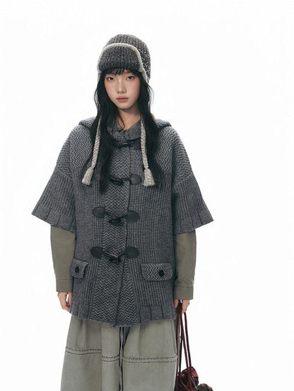 NAPSNAPS Hooded Toggle Cable Knit Chunky Pocket Women&