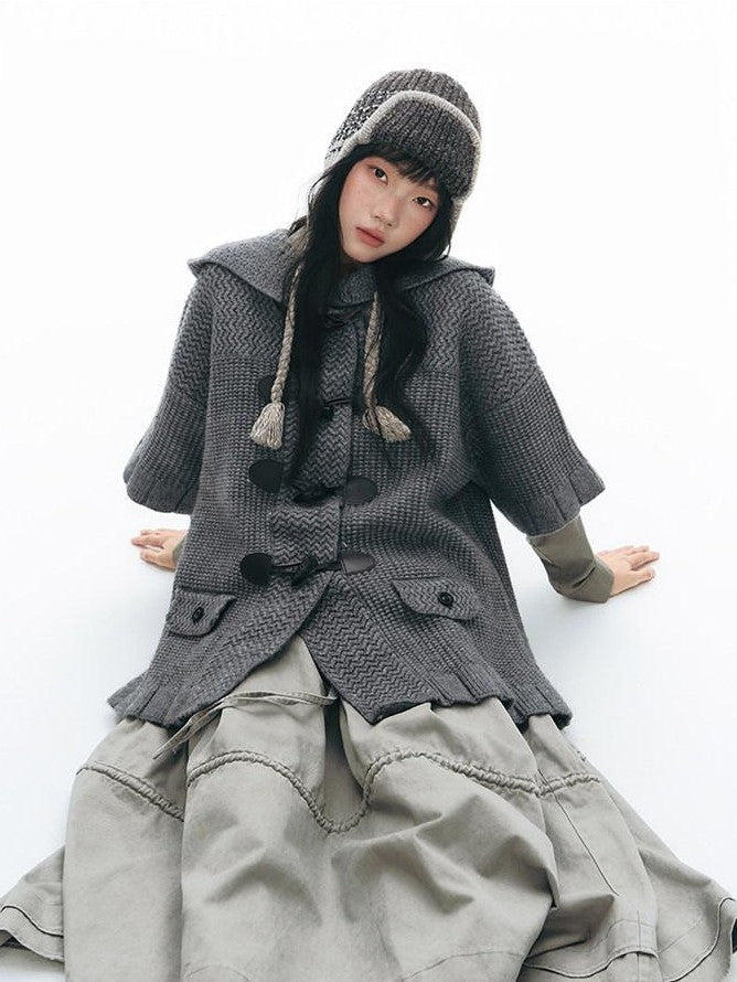 NAPSNAPS Hooded Toggle Cable Knit Chunky Pocket Women&