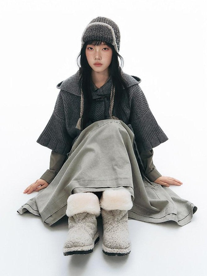 NAPSNAPS Hooded Toggle Cable Knit Chunky Pocket Women&