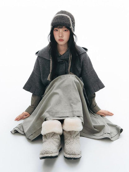 NAPSNAPS Hooded Toggle Cable Knit Chunky Pocket Women&