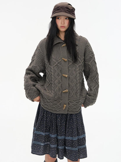 NAPSNAPS Horn Button Knit Thickened Collared Women&