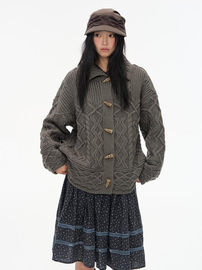 NAPSNAPS Horn Button Knit Thickened Collared Women&