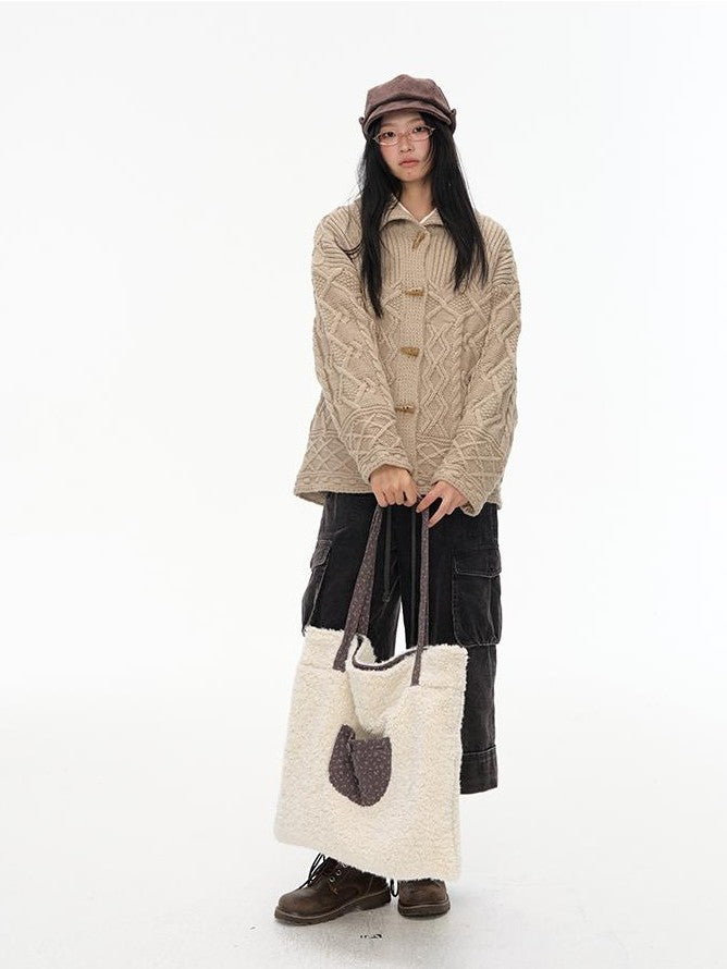 NAPSNAPS Horn Button Knit Thickened Collared Women&