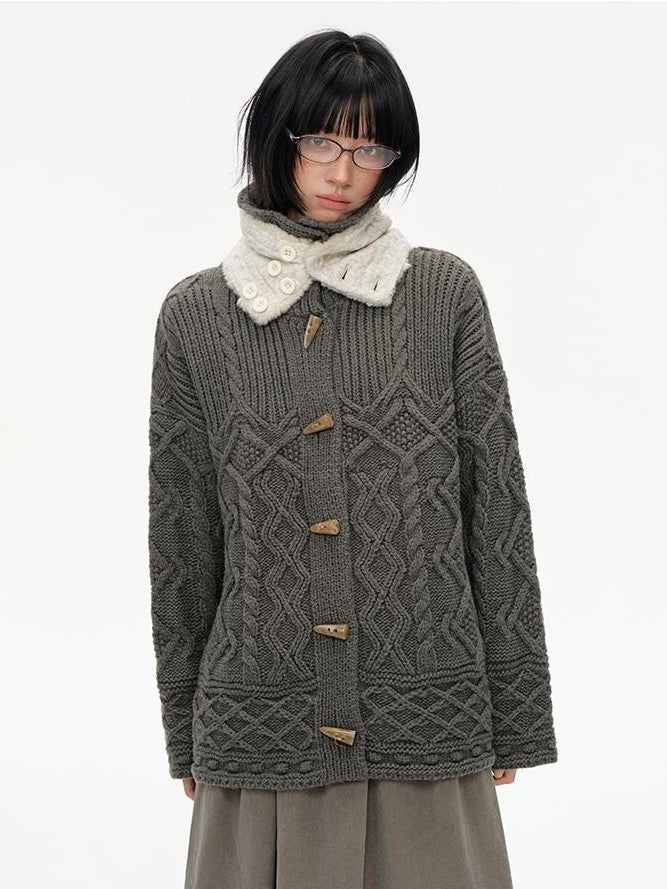 NAPSNAPS Horn Button Knit Thickened Collared Women&