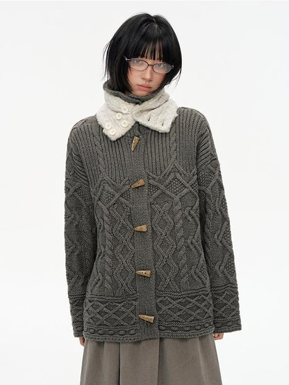 NAPSNAPS Horn Button Knit Thickened Collared Women&