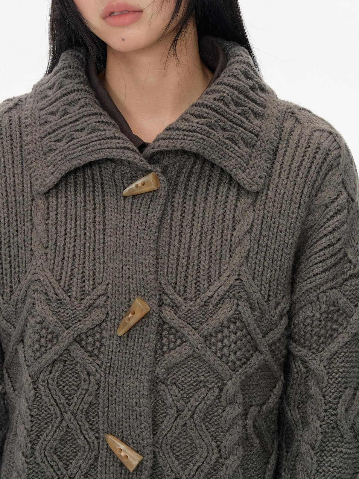 NAPSNAPS Horn Button Knit Thickened Collared Women&