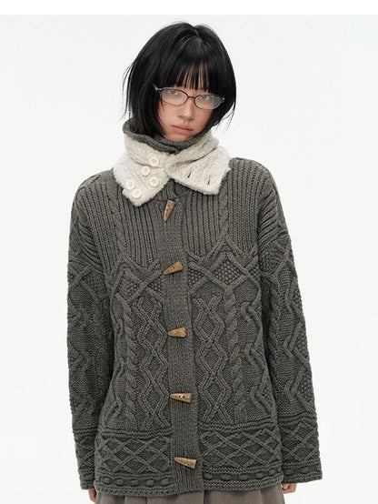 NAPSNAPS Horn Button Knit Thickened Collared Women&