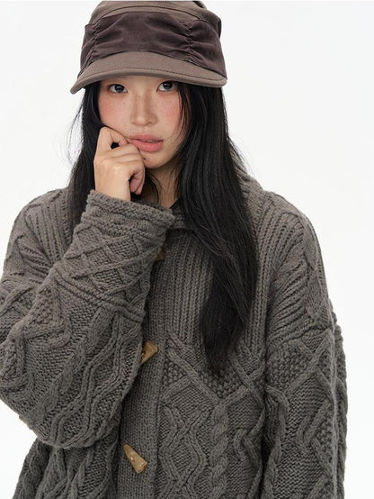 NAPSNAPS Horn Button Knit Thickened Collared Women&