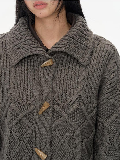 NAPSNAPS Horn Button Knit Thickened Collared Women&